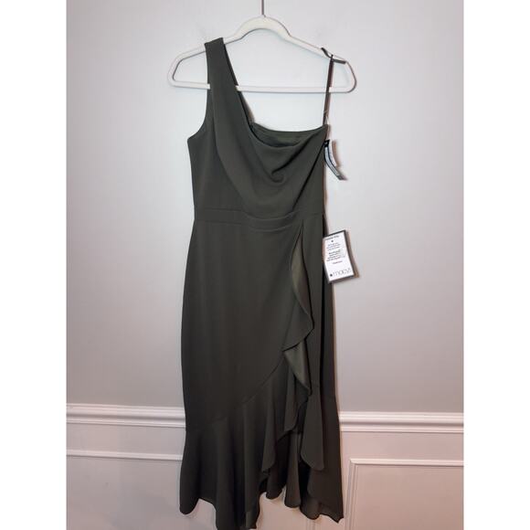 XSCAPE One Shoulder Asymmetric Hem Gown STYLE: 4840X Olive Green Sz 12 NWT $239 - Picture 3 of 15